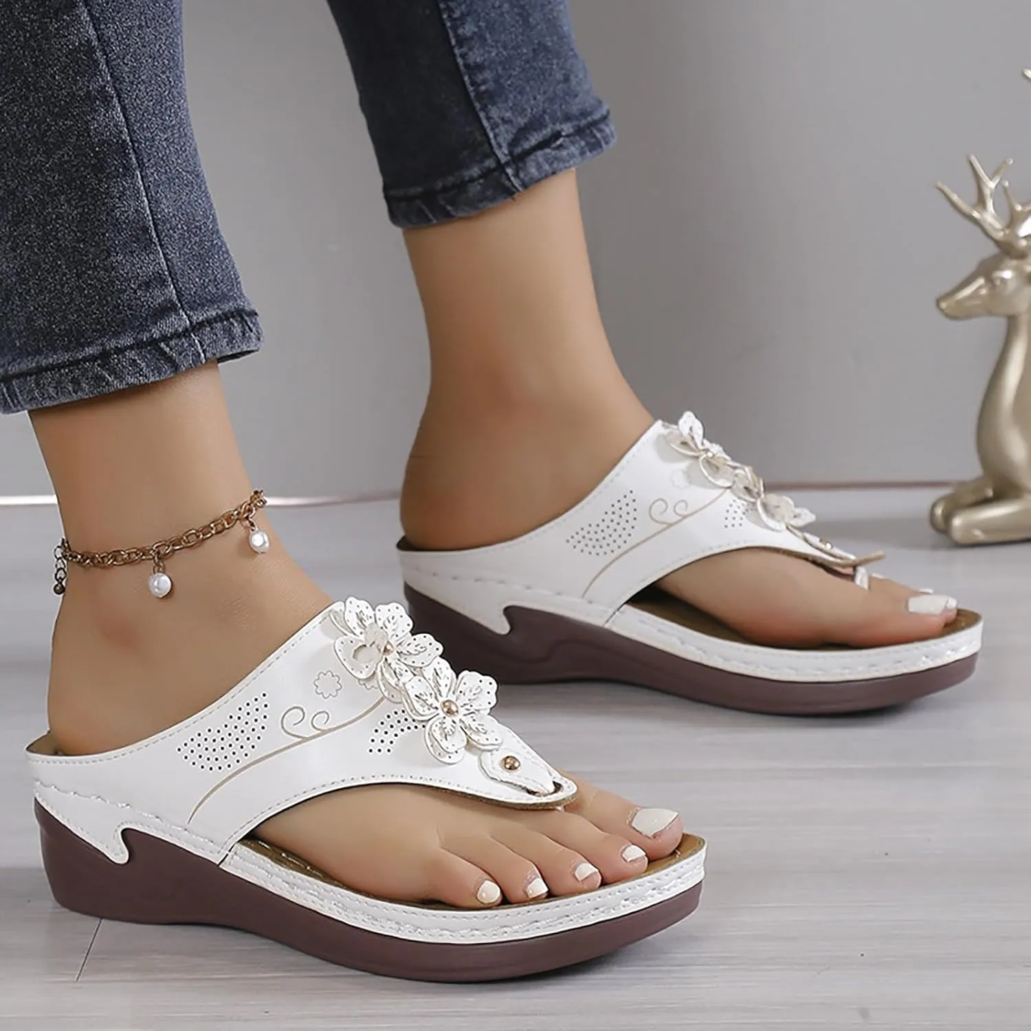 Smoneyful Womens Summer Orthopedic Sandals Arch Support Dressy Beach Wedges Casual Flip Flops Travel Comfort Anti Slip Breathable Orthotic Slip Trendy Walking Sandals