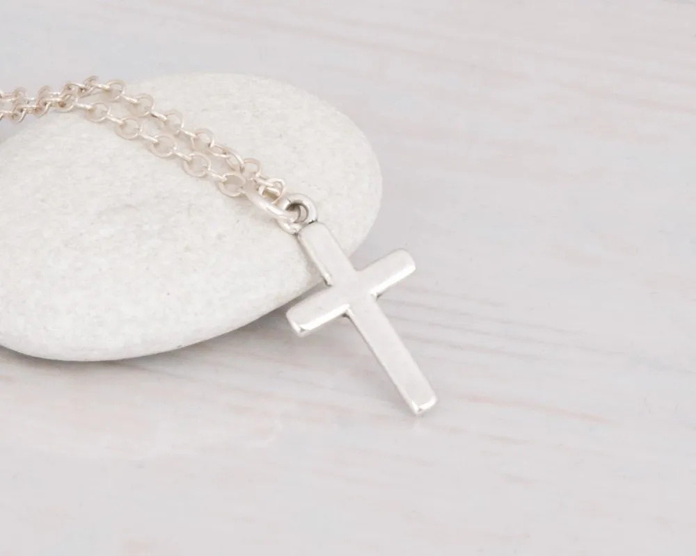 Sterling Silver Cross Choker, Cross Necklace for Women, Cross Pendant Necklaces, Length 13.5-16.5 Inches, Christian Jewelry, Faith Gift, Small Cross (Silver Choker 13.5" 3" extender)