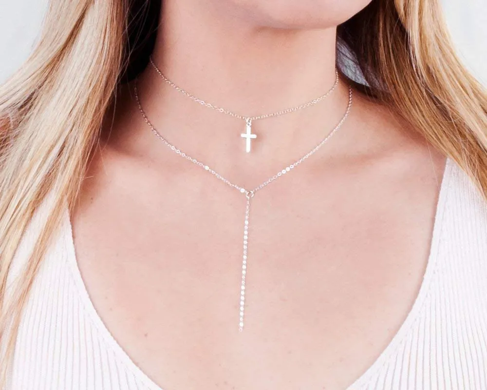 Sterling Silver Cross Choker, Cross Necklace for Women, Cross Pendant Necklaces, Length 13.5-16.5 Inches, Christian Jewelry, Faith Gift, Small Cross (Silver Choker 13.5" 3" extender)