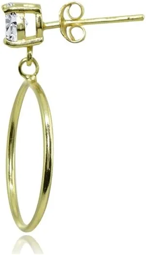 Sterling Silver Cubic Zirconia Dangling Round Hoop Stud Earrings, 4mm, 5mm, 6mm