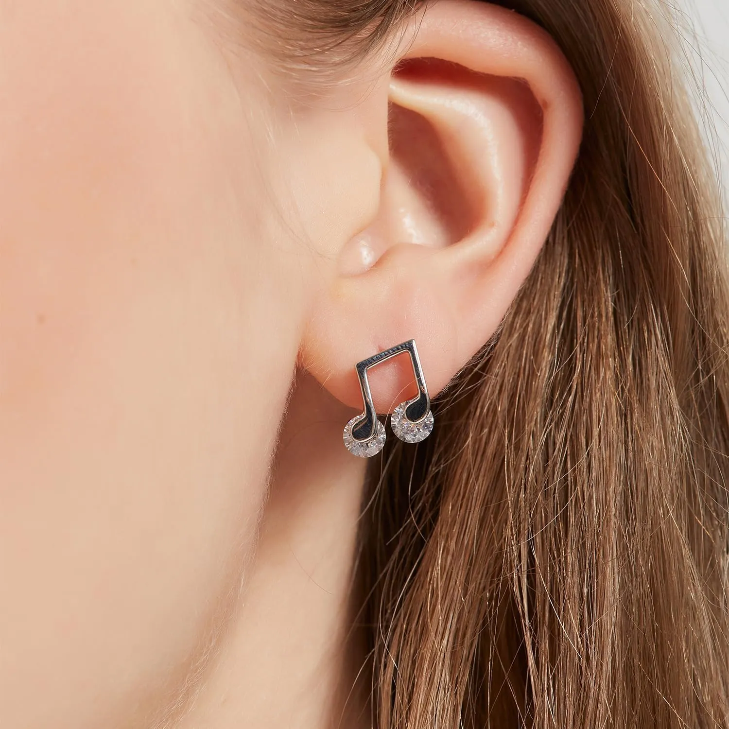 Sterling Silver Stud Earrings - 5 Styles: Pink/Blue Hearts, Moon & Music Note Designs | Hypoallergenic Jewelry for Women