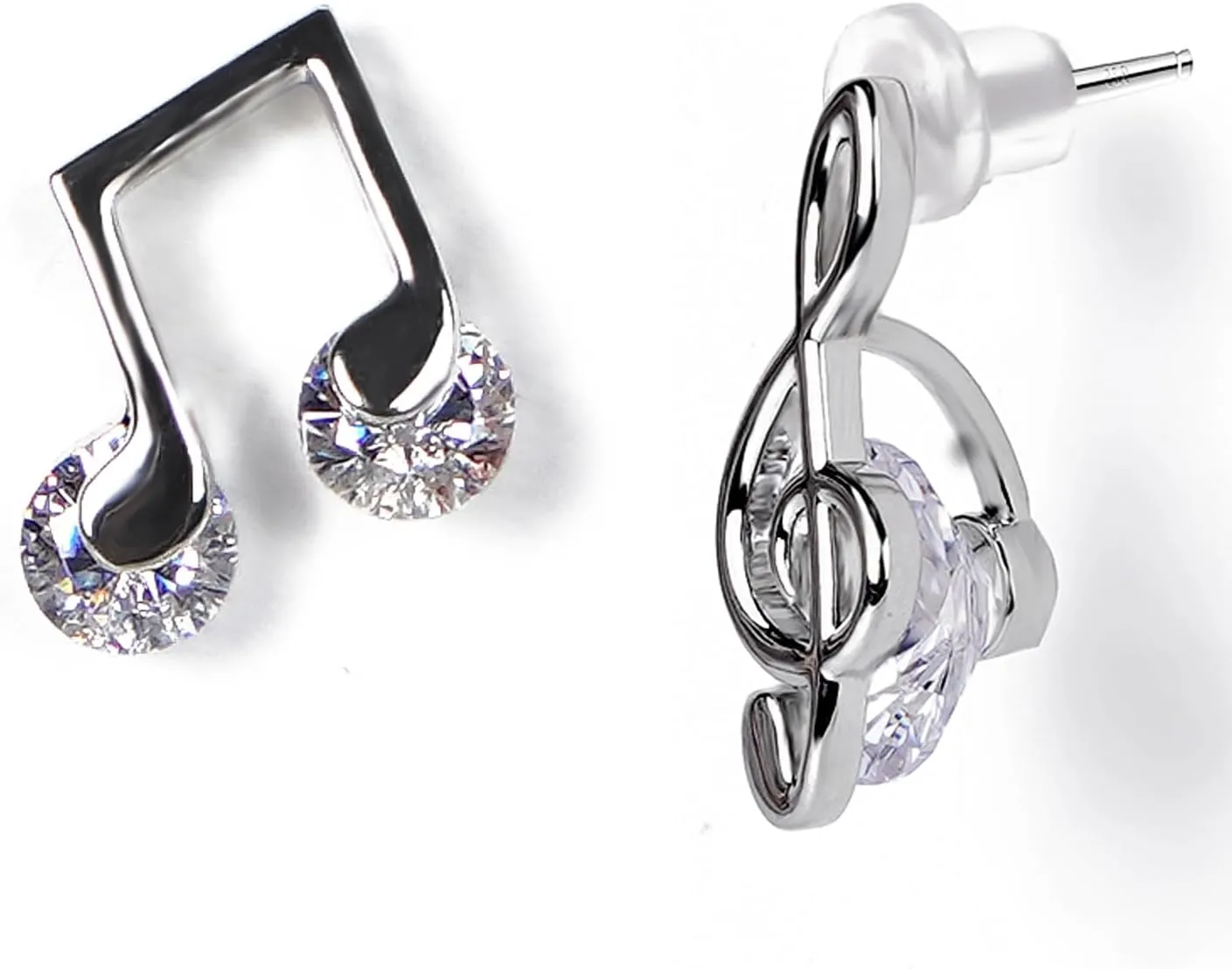 Sterling Silver Stud Earrings - 5 Styles: Pink/Blue Hearts, Moon & Music Note Designs | Hypoallergenic Jewelry for Women