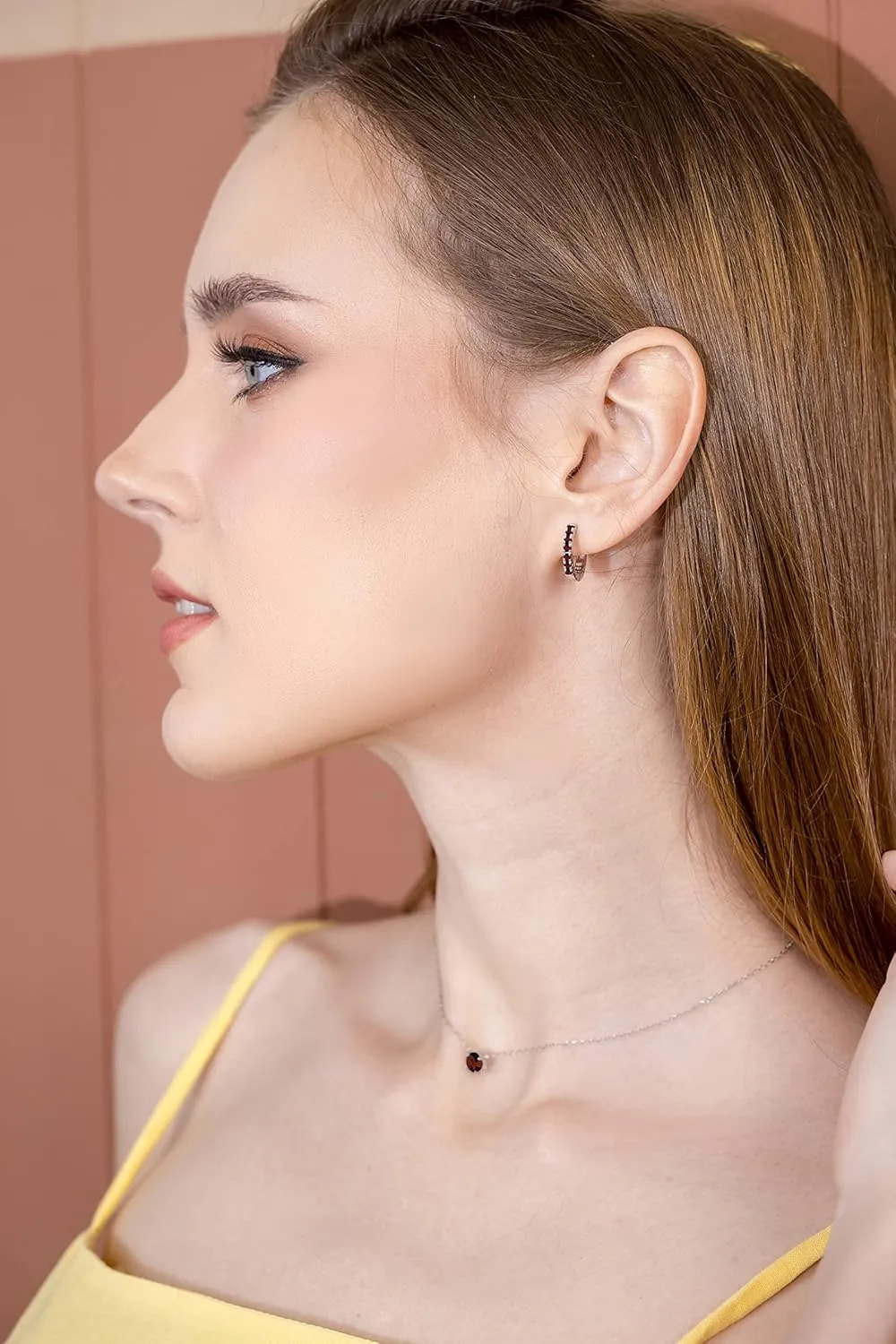 Sterling Silver Tiny Small 15mm Prong-set Genuine or Synthetic Gemstone Round Small Huggie Hoop Earrings for Women