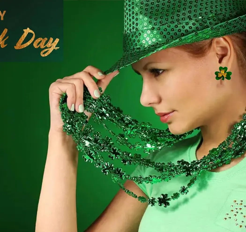 St.Patrick's Day Stud Earrings for Women 3 Pairs Irish Lucky Earrings Acrylic Glitter Green Lucky Clover Green Leaf Hat Earrings Irish Gold Coin Beer Hat Horseshoe Stud Earrings St.Patrick's Day Holiday Jewelry Accessory