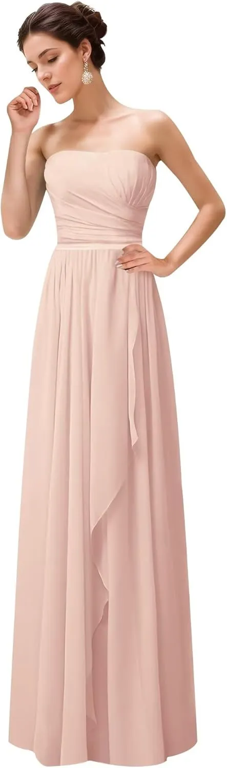 Strapless Prom Dresses for Women Ruffle Chiffon Bridesmaid Gowns Long Sweetheart Formal Gowns and Evening Dresses