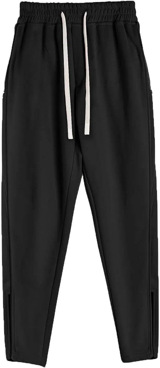 Stretch Tracksuit Bottoms Mens Joggers Pants Slim Fit Gym Sweatpants with Zip Pockets Drawstring Pant Tapered Trousers