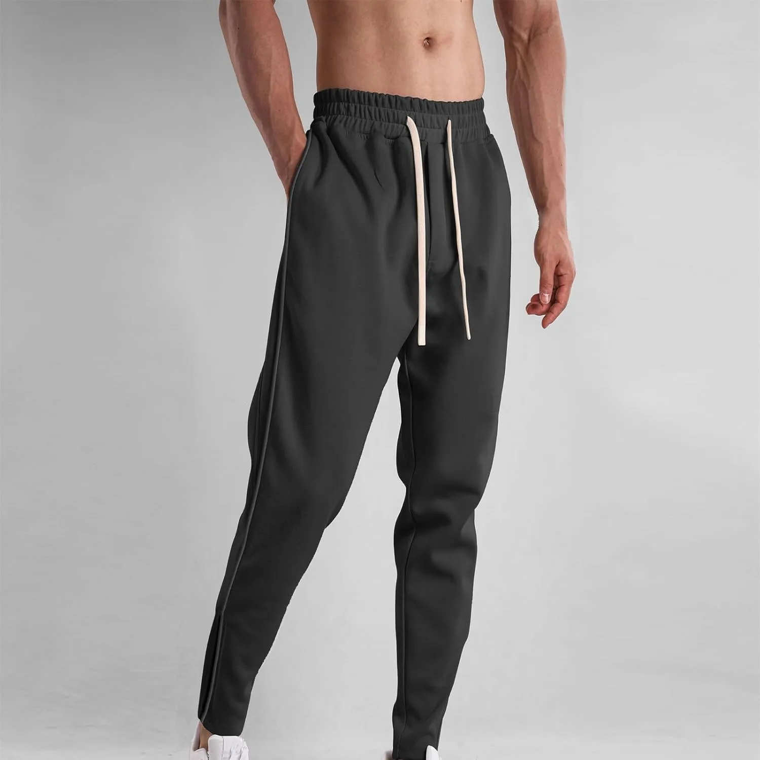 Stretch Tracksuit Bottoms Mens Joggers Pants Slim Fit Gym Sweatpants with Zip Pockets Drawstring Pant Tapered Trousers