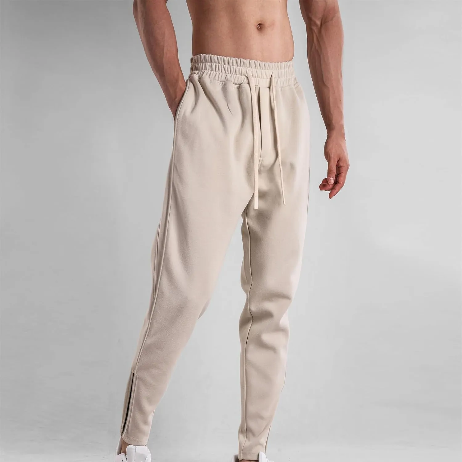 Stretch Tracksuit Bottoms Mens Joggers Pants Slim Fit Gym Sweatpants with Zip Pockets Drawstring Pant Tapered Trousers