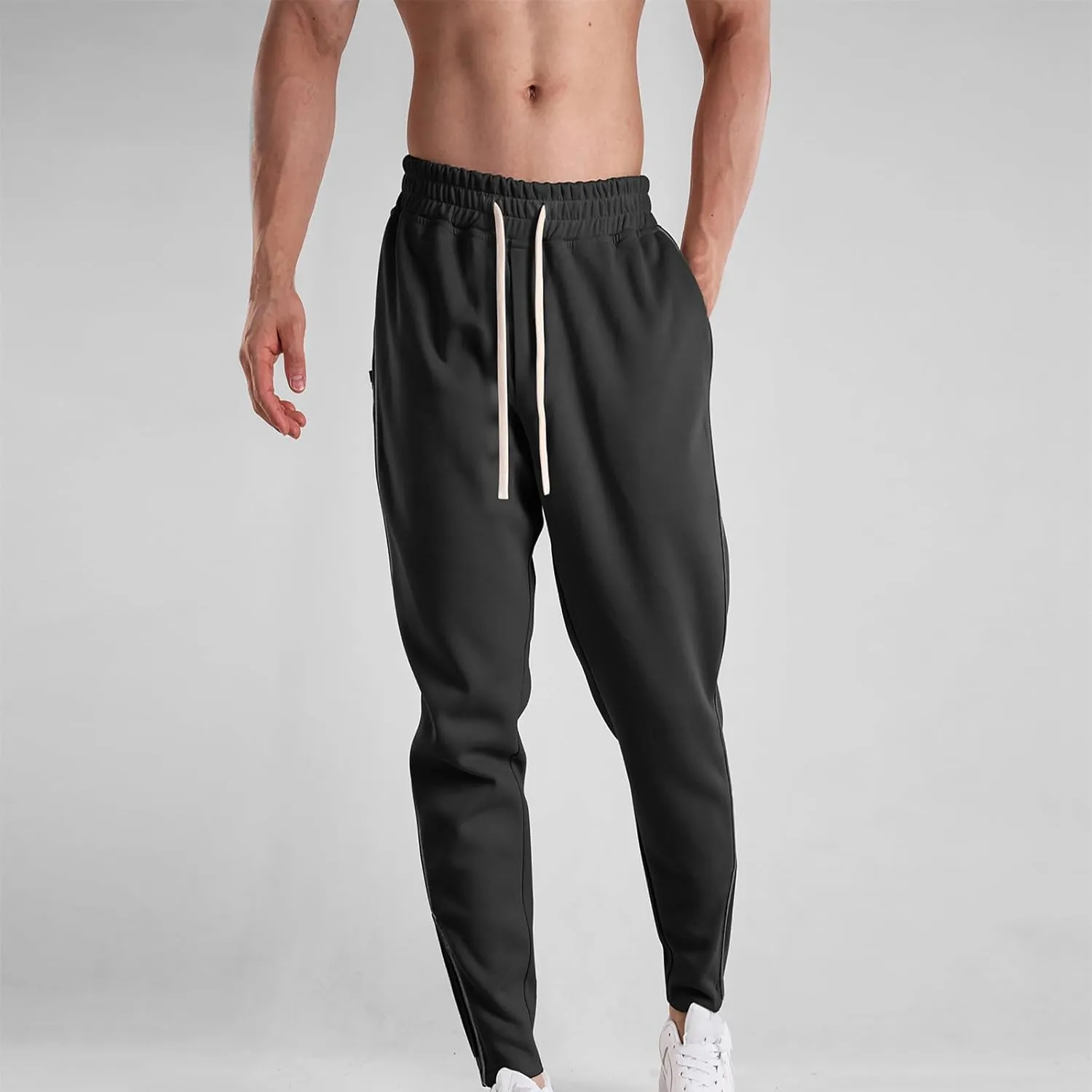 Stretch Tracksuit Bottoms Mens Joggers Pants Slim Fit Gym Sweatpants with Zip Pockets Drawstring Pant Tapered Trousers