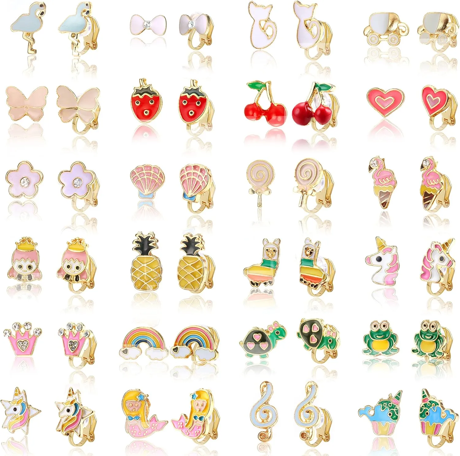 Subiceto 24 Pairs Cute Clip on Earrings for Women Cute Animal Flower Butterfly Colorful Clip-on Earrings Set Pink Flower
