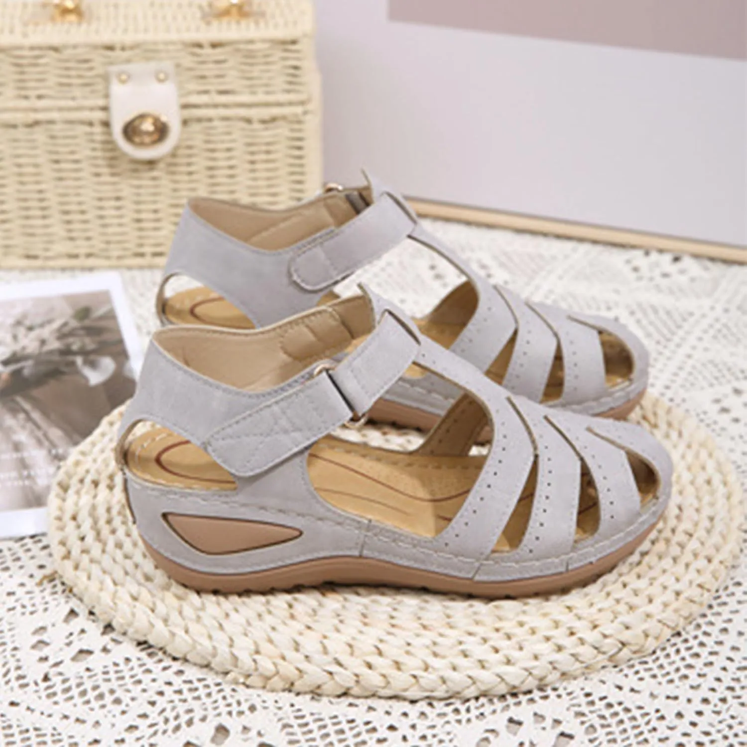 Summer Closed Toe Wedges Sandals for Women Arch Support Ankle Strap Hook and Loop Gladiator Wedge Sandals Causal Shoes Outdoor Beach Athletic Sandal
