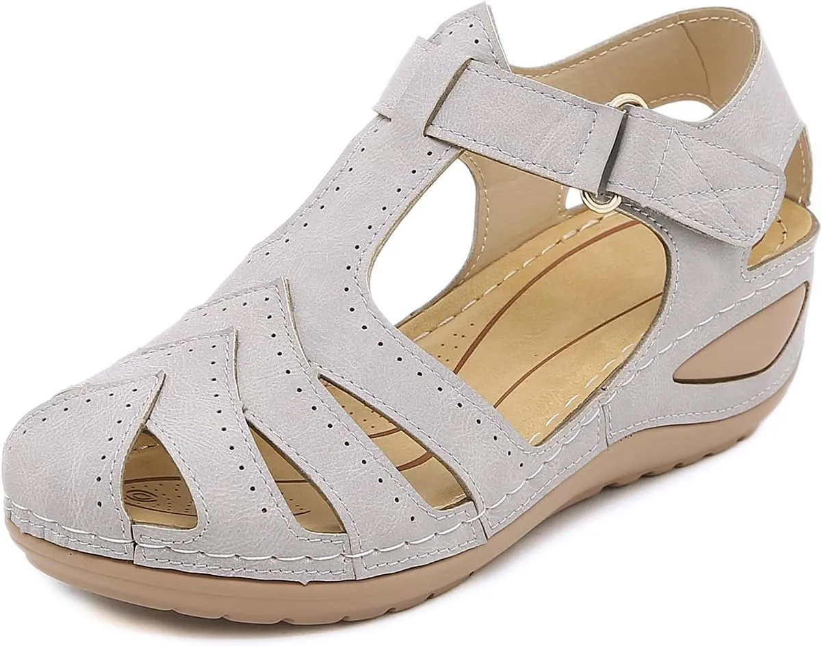 Summer Closed Toe Wedges Sandals for Women Arch Support Ankle Strap Hook and Loop Gladiator Wedge Sandals Causal Shoes Outdoor Beach Athletic Sandal