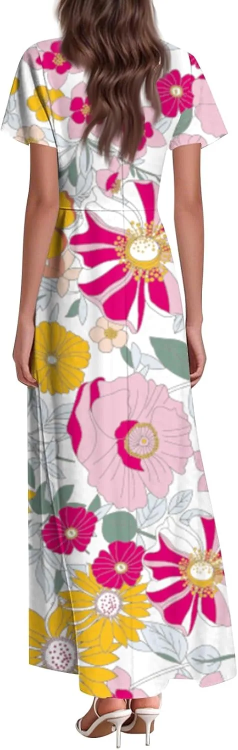 Summer Dresses for Women 2025 Elegant Classy Flowy Ruffle Swing V Neck Church Dress Casual Vacation Long Sundresses