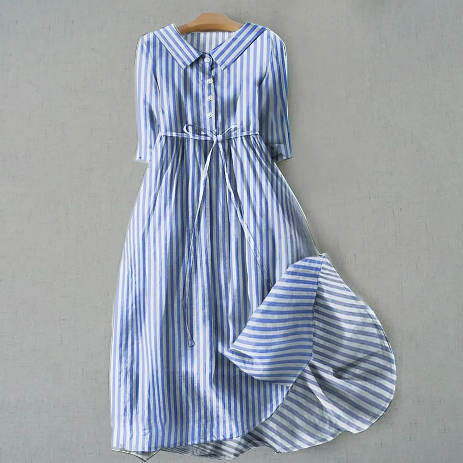 Summer Maxi Dresses Women's 2025 Plus Size Cotton Linen Dress 3/4 Sleeve Long Boho Spring Clothes Casual Resort Wears
