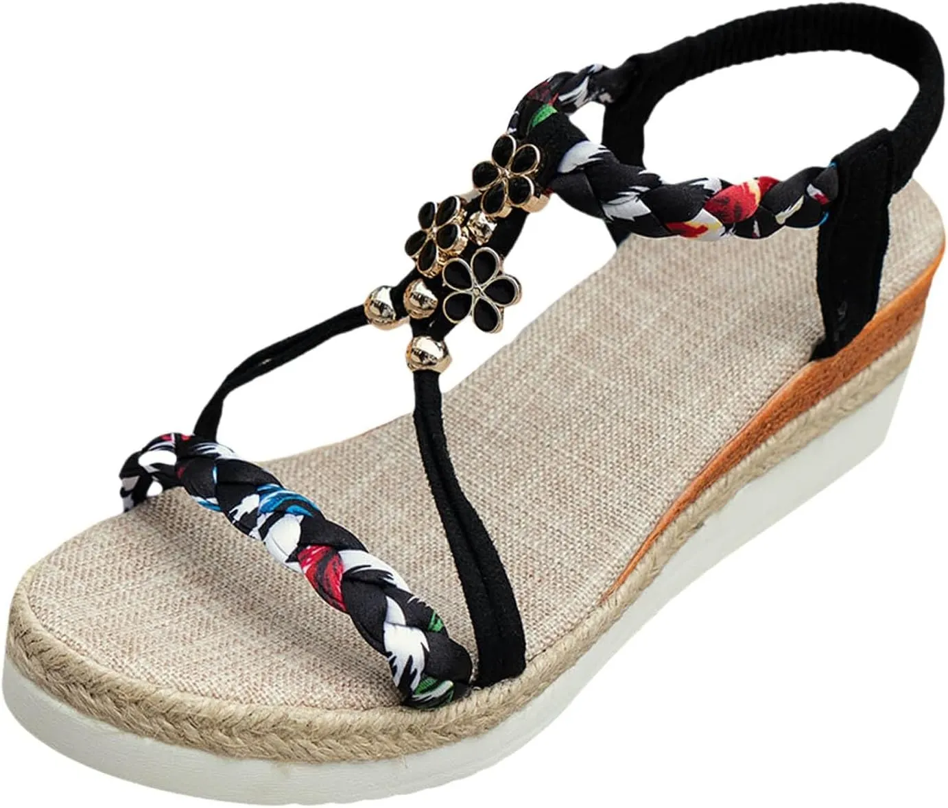 Summer Sandals for Women 2025 Dressy Low Wedge Heels Sandal Shoes Platform Comfort Walking Non Slip Casual Beach Sandals Ankle Elastic Bohemian Woven Sandals for Vacation Party Wedding
