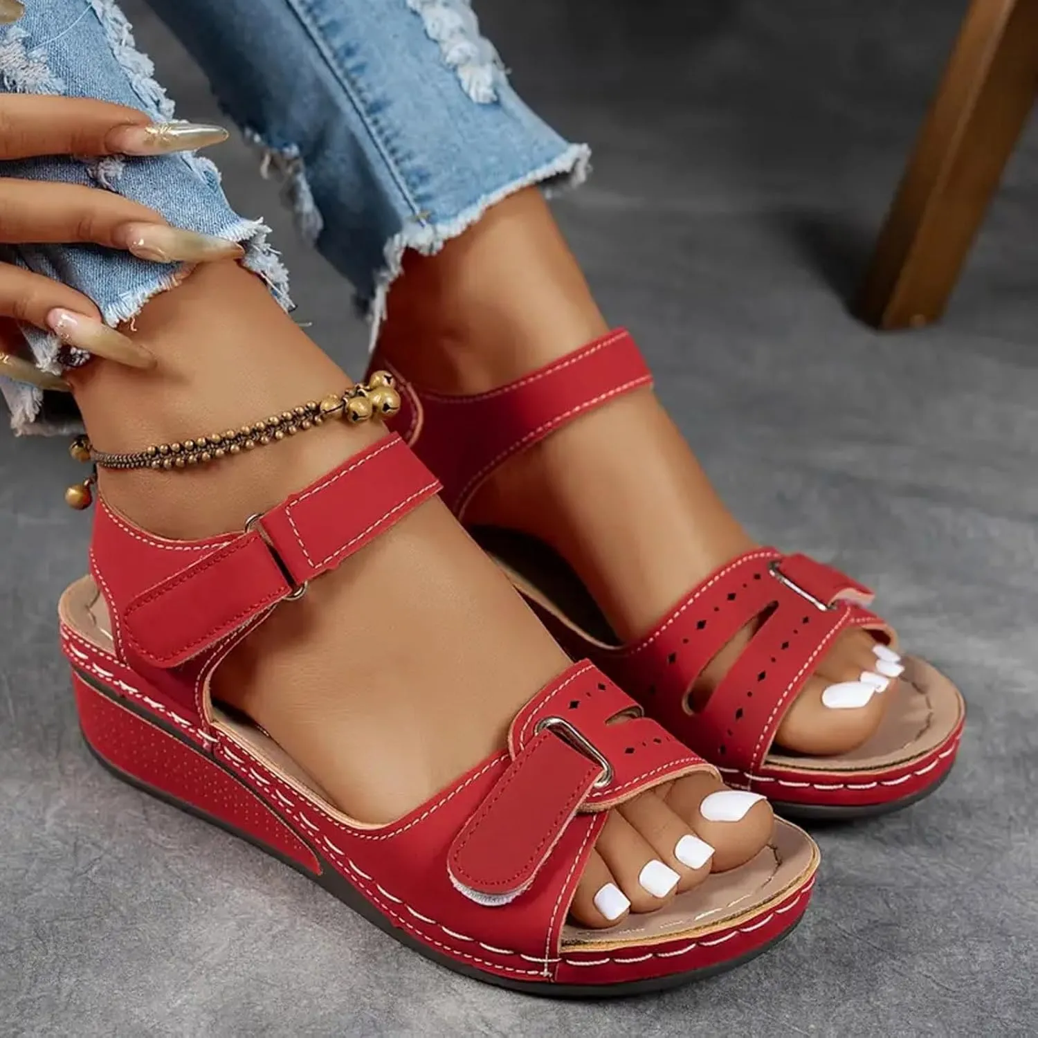 Summer Sandals for Women 2025 Orthopedic Dressy Walking Wedge Sandal Womens Comfortable Casual Open Toe Low Wedge Shoes with Ankle Strap for All Day Wear