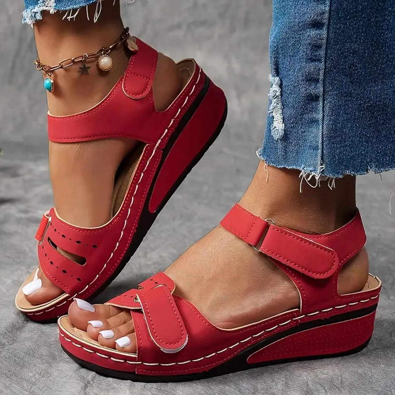 Summer Sandals for Women 2025 Orthopedic Dressy Walking Wedge Sandal Womens Comfortable Casual Open Toe Low Wedge Shoes with Ankle Strap for All Day Wear