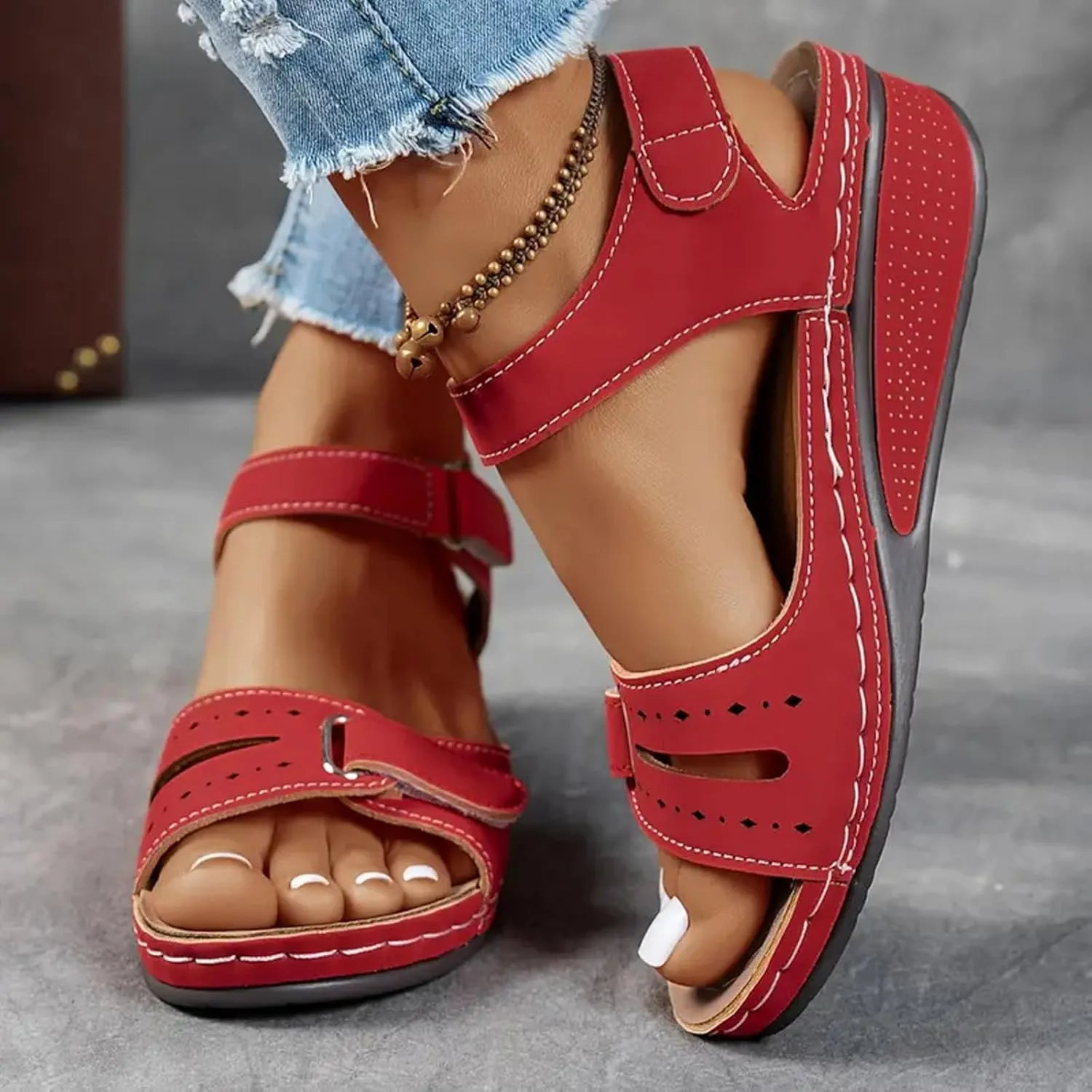 Summer Sandals for Women 2025 Orthopedic Dressy Walking Wedge Sandal Womens Comfortable Casual Open Toe Low Wedge Shoes with Ankle Strap for All Day Wear