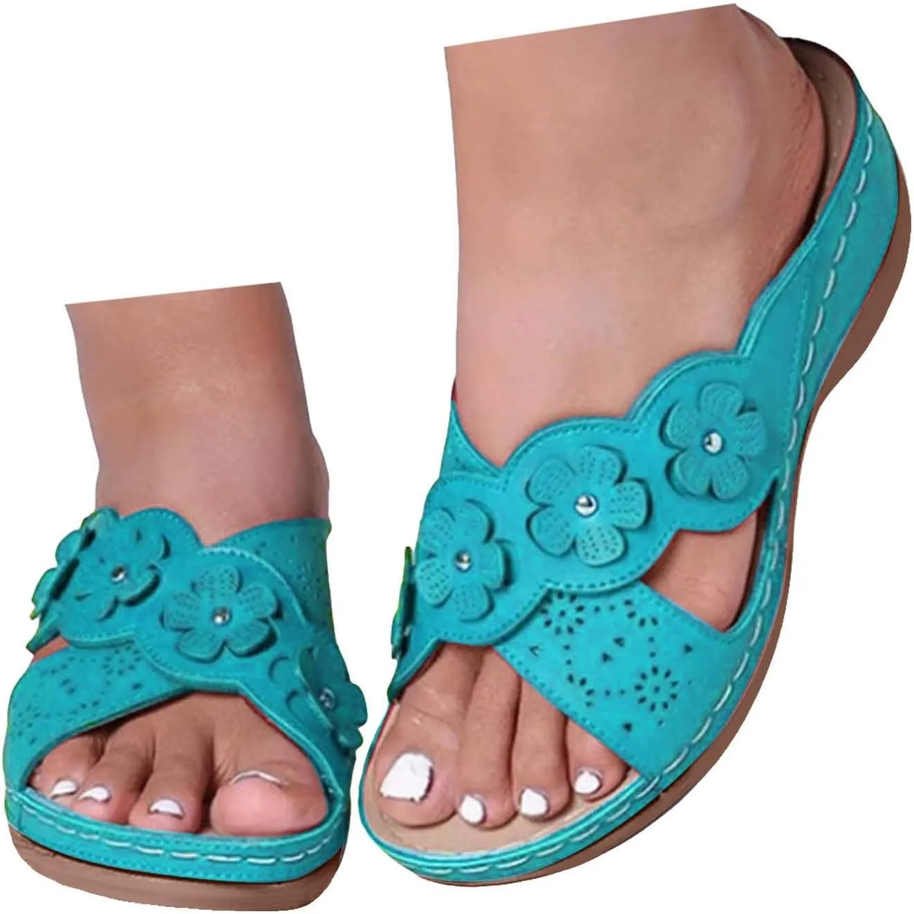 Summer Sandals for Women 2025 Trendy New Orthopedic Wedge Dressy Comfortable Arch Support Casual Slip on Flats Flip Flops for Women Ladies Beach Outdoor Slides Slippers Shoes