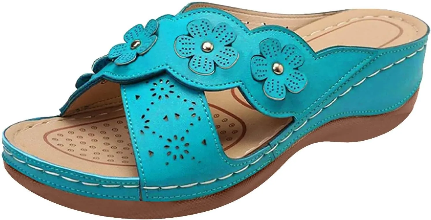 Summer Sandals for Women 2025 Trendy New Orthopedic Wedge Dressy Comfortable Arch Support Casual Slip on Flats Flip Flops for Women Ladies Beach Outdoor Slides Slippers Shoes
