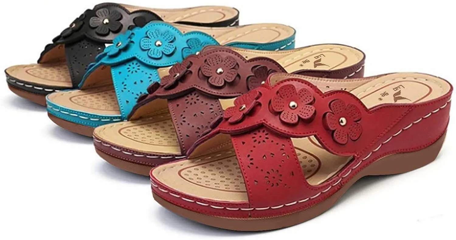 Summer Sandals for Women 2025 Trendy New Orthopedic Wedge Dressy Comfortable Arch Support Casual Slip on Flats Flip Flops for Women Ladies Beach Outdoor Slides Slippers Shoes