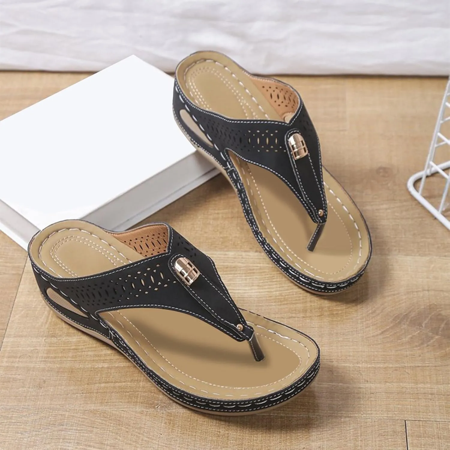 Summer Sandals for Women 2025 Trendy New Orthopedic Wedge Dressy Comfortable Arch Support Casual Slip on Flats Flip Flops for Women Ladies Beach Outdoor Slides Slippers Shoes