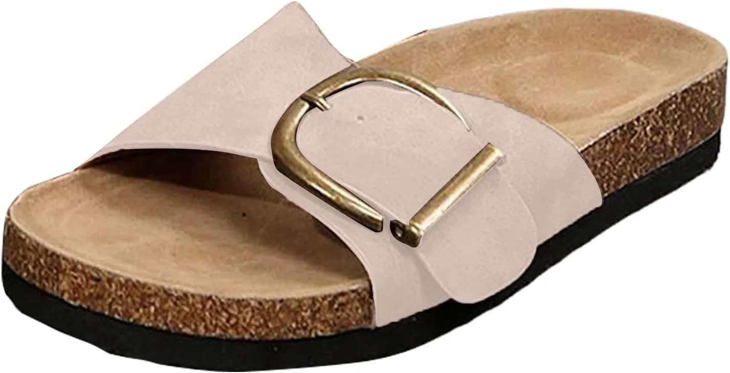 Summer Sandals for Women 2025 Women's Adjustable Buckle Slip On Slide Sandal Beach Comfortable Dress Sandals Dressy Cute Walking Slide Casual Vacation Party Shoes