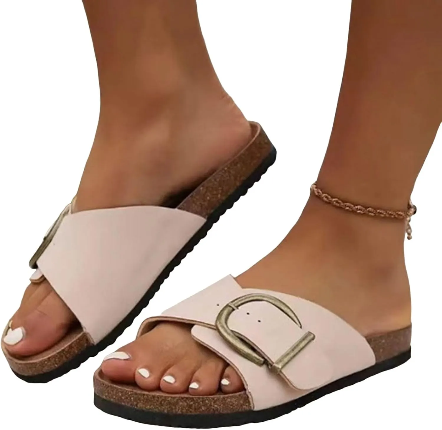 Summer Sandals for Women 2025 Women's Adjustable Buckle Slip On Slide Sandal Beach Comfortable Dress Sandals Dressy Cute Walking Slide Casual Vacation Party Shoes