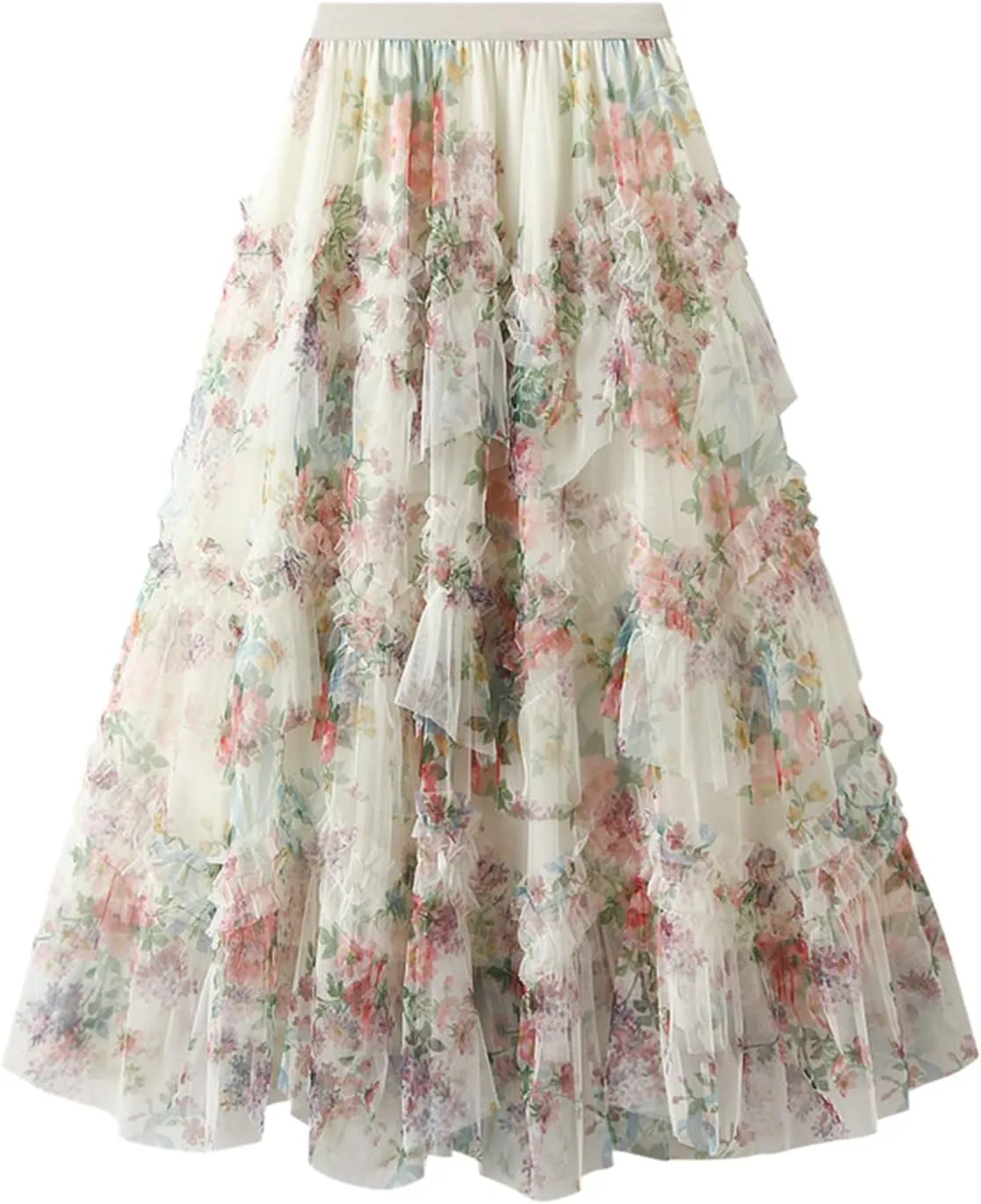 Summer Skirts Midi Skirt Elastic High Waist Flowy Pleated Skirt a Line Mesh Fairy Skirts Long Flowy Skirt