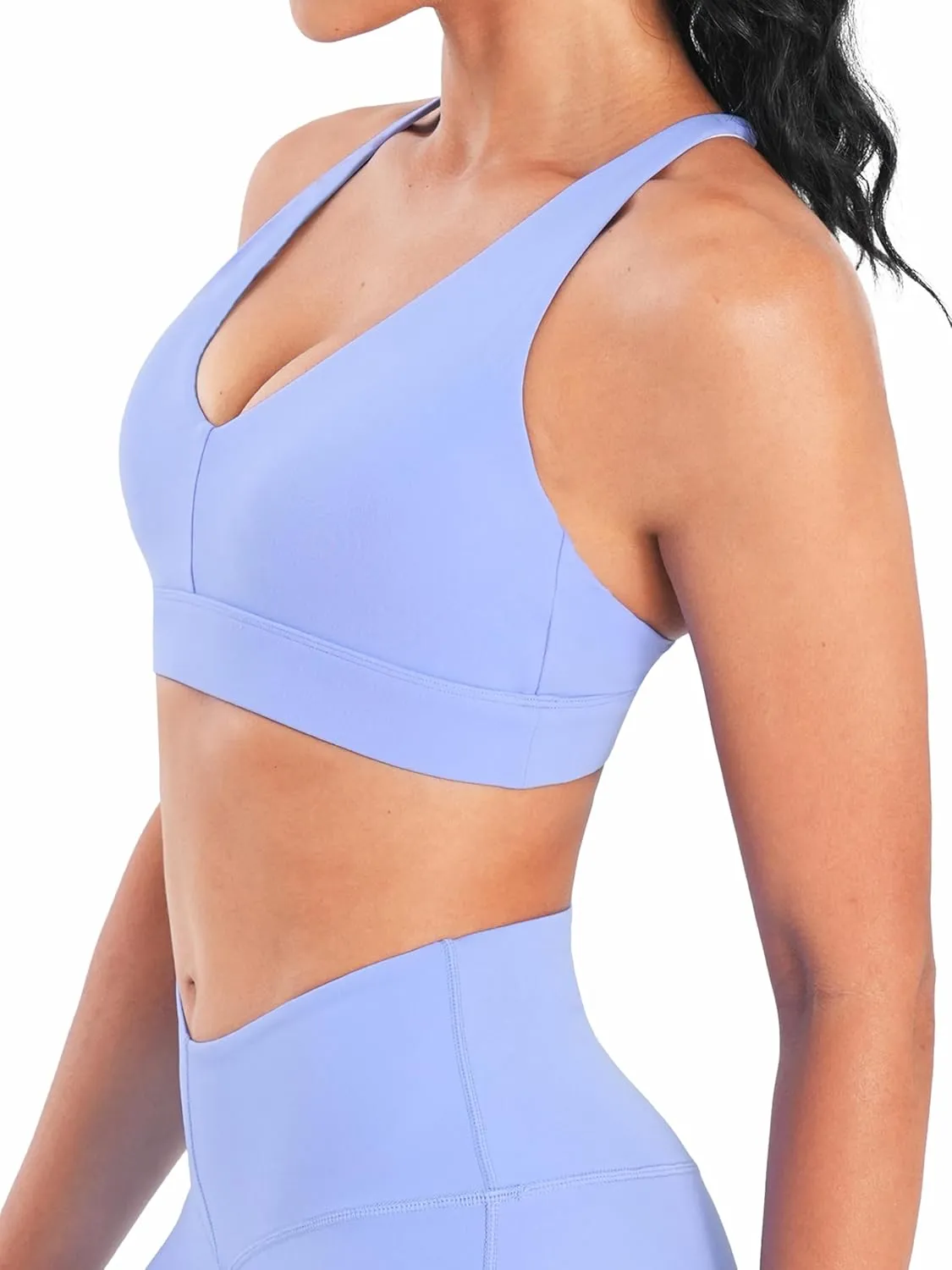 Sunzel V Neck Strappy Sports Bras for Women Criss Cross Back Halter Yoga Bra Removable Cups Padded Workout Running Gym Tops