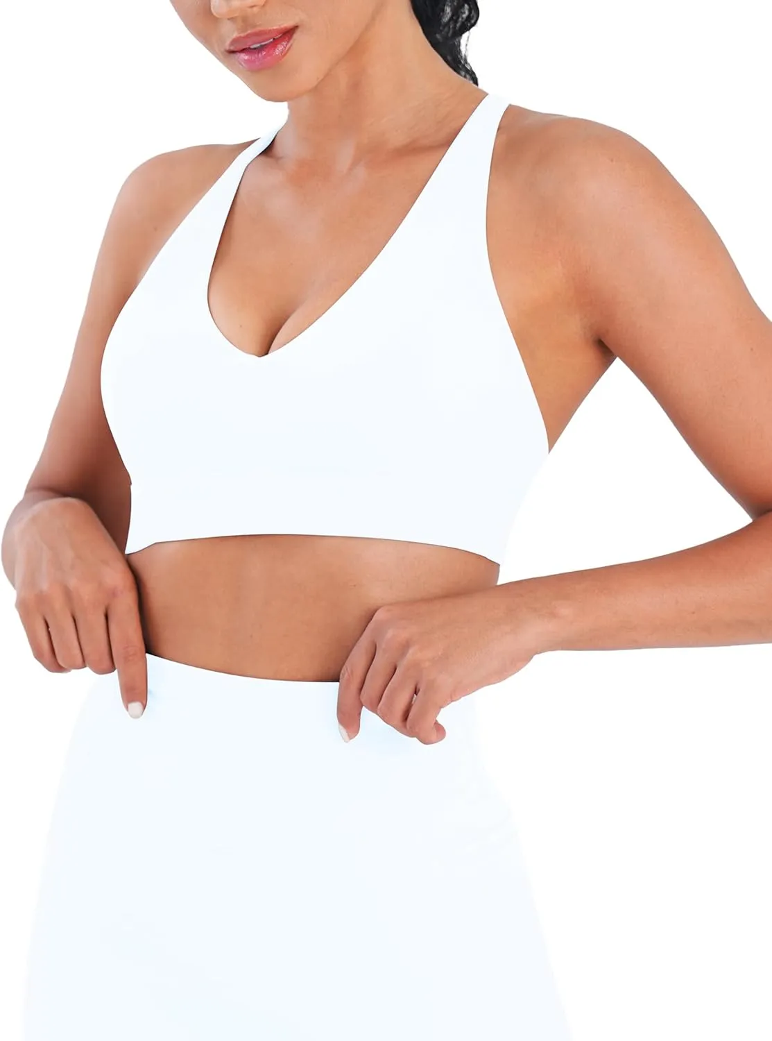 Sunzel V Neck Strappy Sports Bras for Women Criss Cross Back Halter Yoga Bra Removable Cups Padded Workout Running Gym Tops