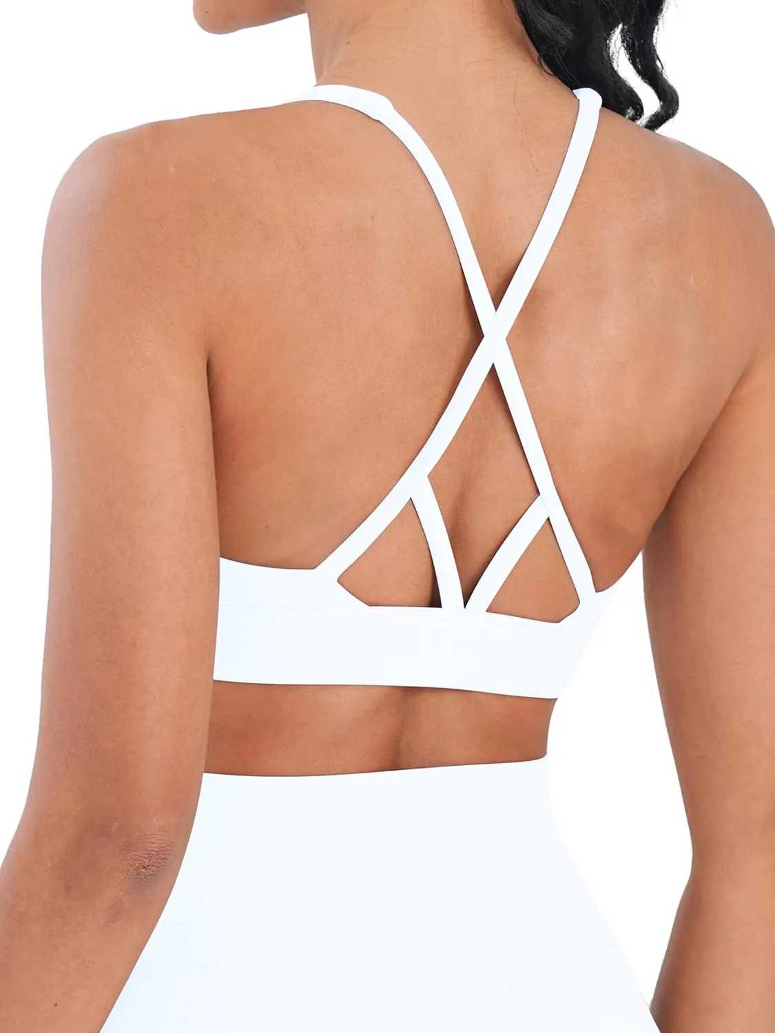 Sunzel V Neck Strappy Sports Bras for Women Criss Cross Back Halter Yoga Bra Removable Cups Padded Workout Running Gym Tops