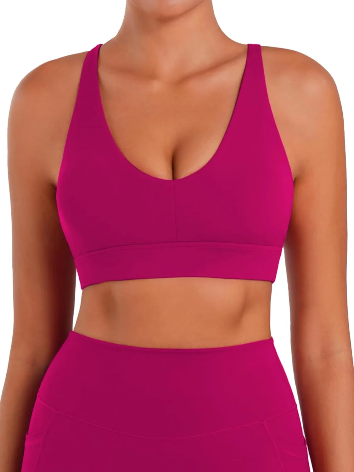 Sunzel V Neck Strappy Sports Bras for Women Criss Cross Back Halter Yoga Bra Removable Cups Padded Workout Running Gym Tops