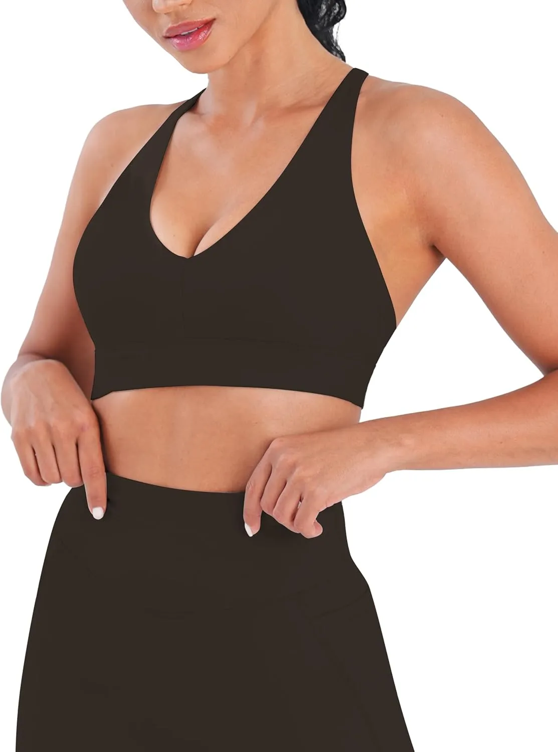 Sunzel V Neck Strappy Sports Bras for Women Criss Cross Back Halter Yoga Bra Removable Cups Padded Workout Running Gym Tops