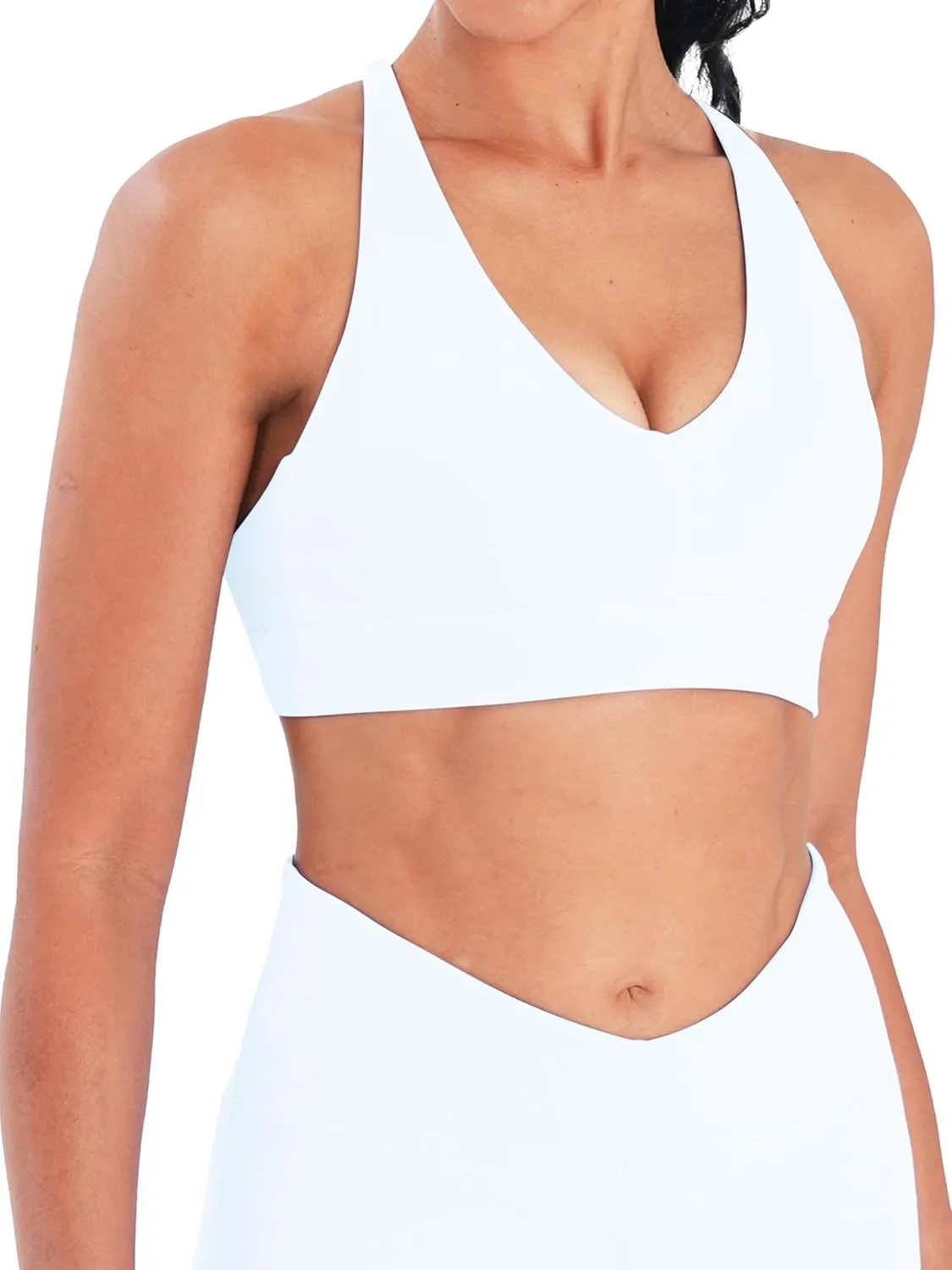 Sunzel V Neck Strappy Sports Bras for Women Criss Cross Back Halter Yoga Bra Removable Cups Padded Workout Running Gym Tops