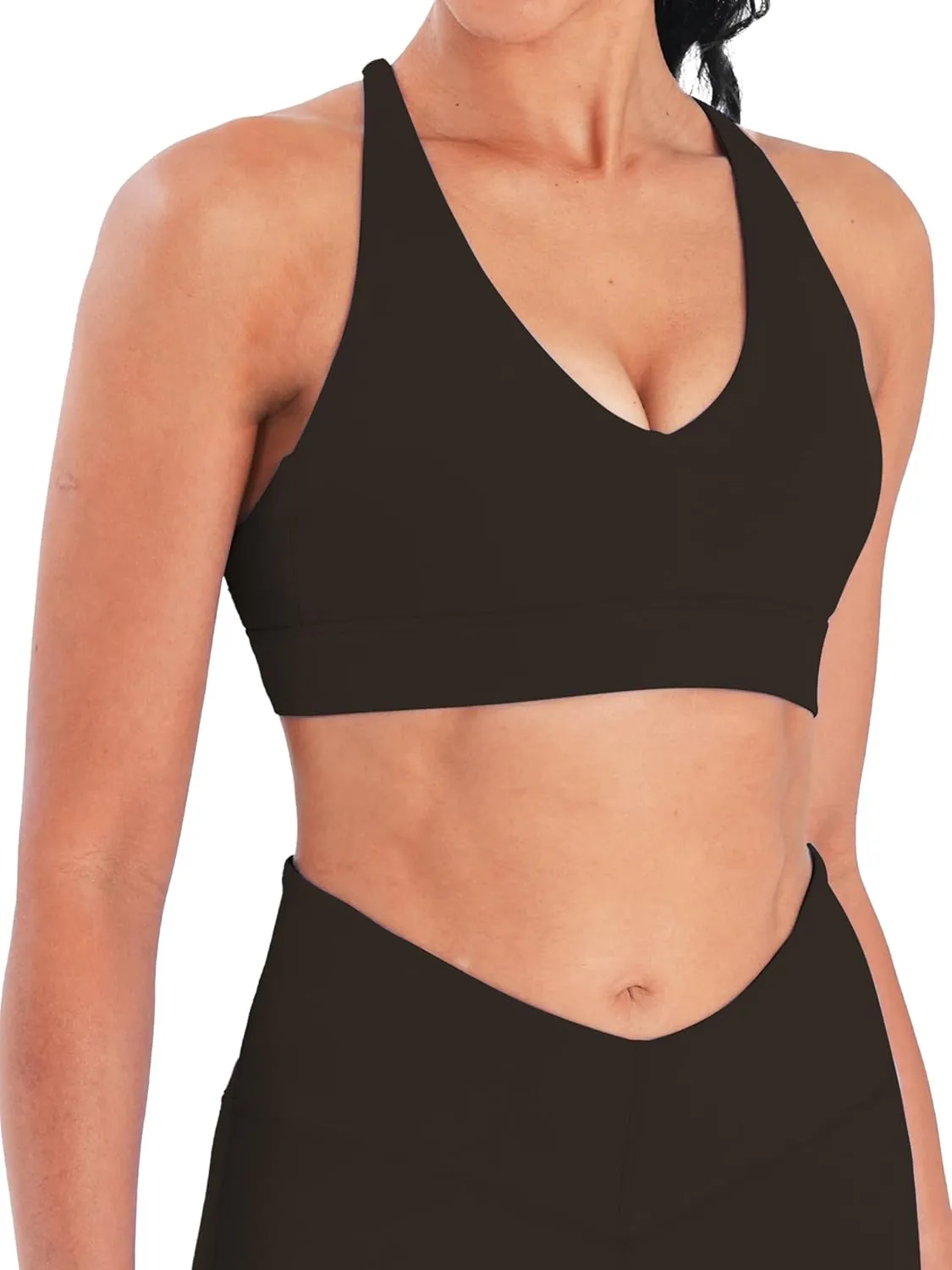 Sunzel V Neck Strappy Sports Bras for Women Criss Cross Back Halter Yoga Bra Removable Cups Padded Workout Running Gym Tops