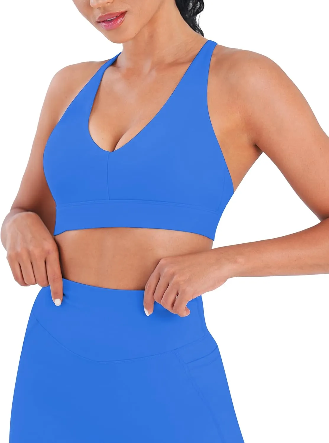 Sunzel V Neck Strappy Sports Bras for Women Criss Cross Back Halter Yoga Bra Removable Cups Padded Workout Running Gym Tops
