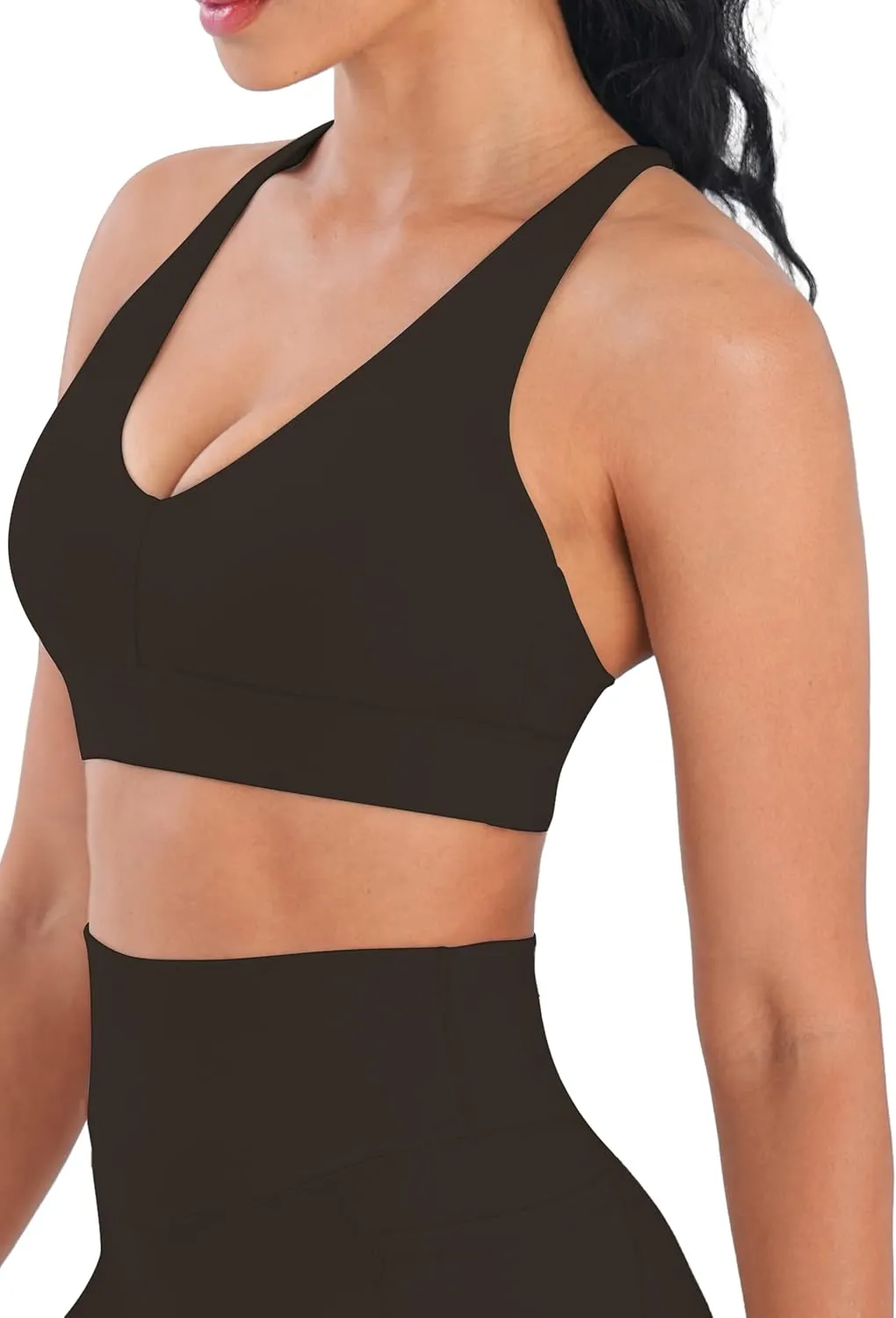 Sunzel V Neck Strappy Sports Bras for Women Criss Cross Back Halter Yoga Bra Removable Cups Padded Workout Running Gym Tops
