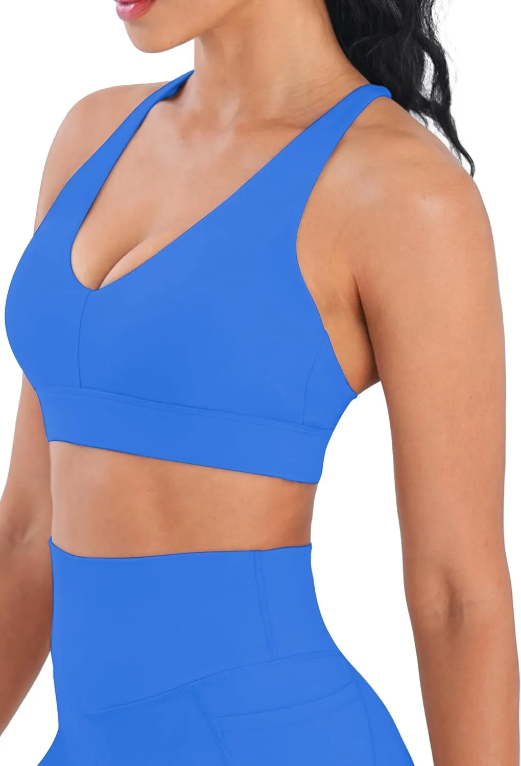 Sunzel V Neck Strappy Sports Bras for Women Criss Cross Back Halter Yoga Bra Removable Cups Padded Workout Running Gym Tops