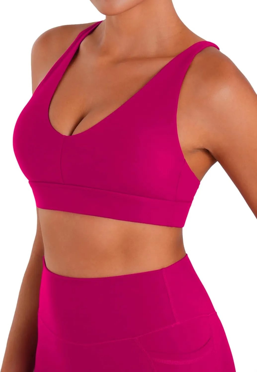 Sunzel V Neck Strappy Sports Bras for Women Criss Cross Back Halter Yoga Bra Removable Cups Padded Workout Running Gym Tops