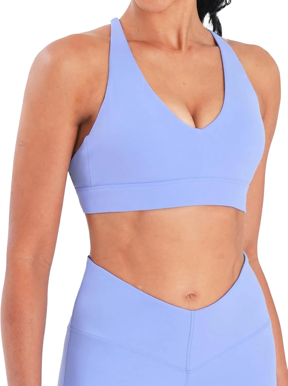 Sunzel V Neck Strappy Sports Bras for Women Criss Cross Back Halter Yoga Bra Removable Cups Padded Workout Running Gym Tops