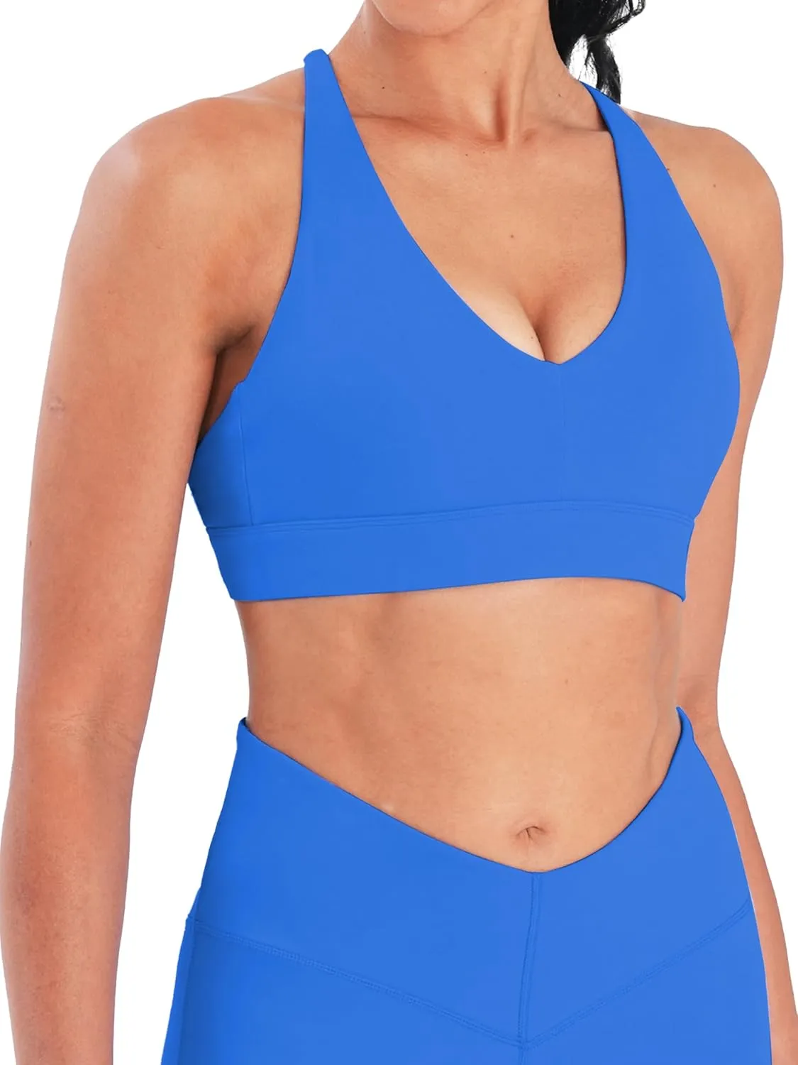 Sunzel V Neck Strappy Sports Bras for Women Criss Cross Back Halter Yoga Bra Removable Cups Padded Workout Running Gym Tops