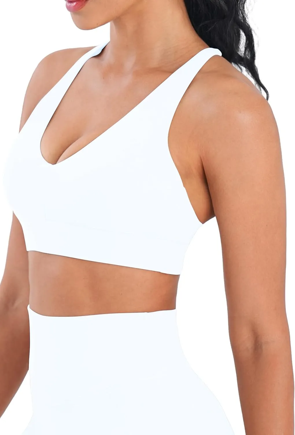 Sunzel V Neck Strappy Sports Bras for Women Criss Cross Back Halter Yoga Bra Removable Cups Padded Workout Running Gym Tops