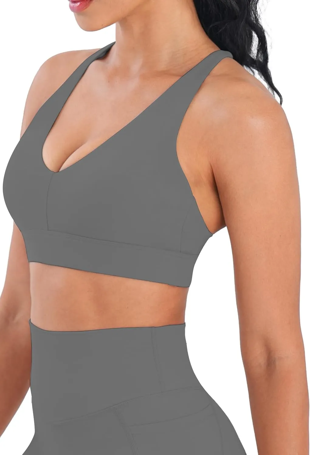 Sunzel V Neck Strappy Sports Bras for Women Criss Cross Back Halter Yoga Bra Removable Cups Padded Workout Running Gym Tops