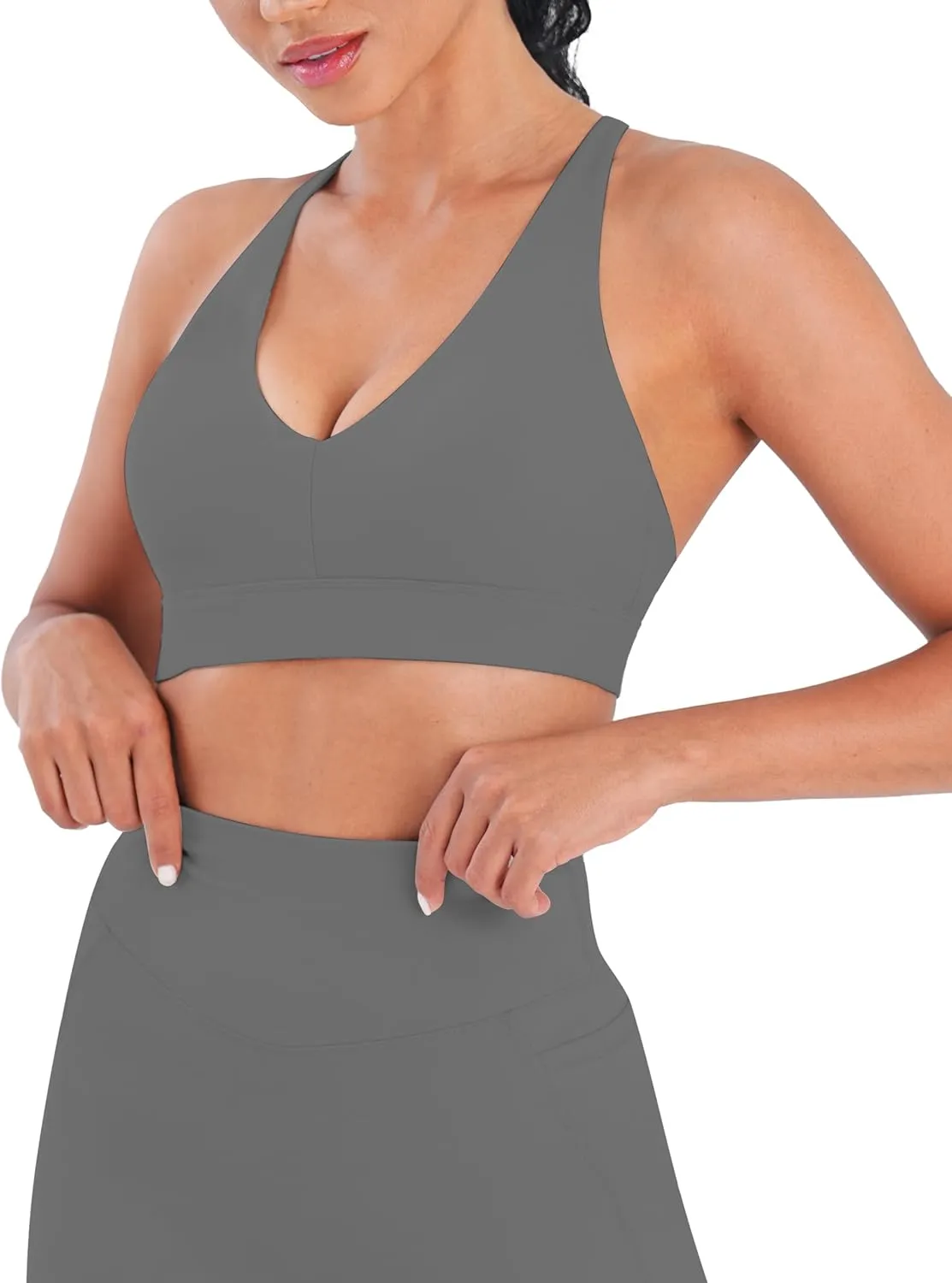 Sunzel V Neck Strappy Sports Bras for Women Criss Cross Back Halter Yoga Bra Removable Cups Padded Workout Running Gym Tops