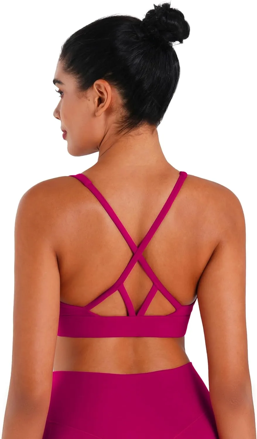 Sunzel V Neck Strappy Sports Bras for Women Criss Cross Back Halter Yoga Bra Removable Cups Padded Workout Running Gym Tops