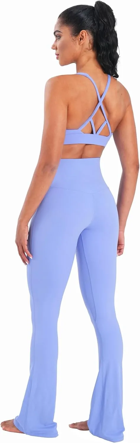 Sunzel V Neck Strappy Sports Bras for Women Criss Cross Back Halter Yoga Bra Removable Cups Padded Workout Running Gym Tops