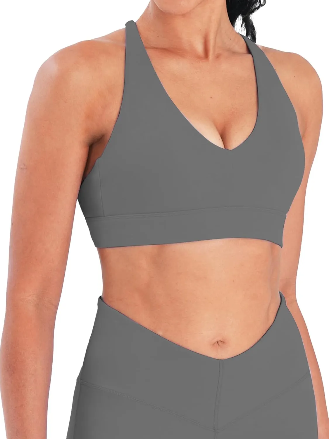 Sunzel V Neck Strappy Sports Bras for Women Criss Cross Back Halter Yoga Bra Removable Cups Padded Workout Running Gym Tops