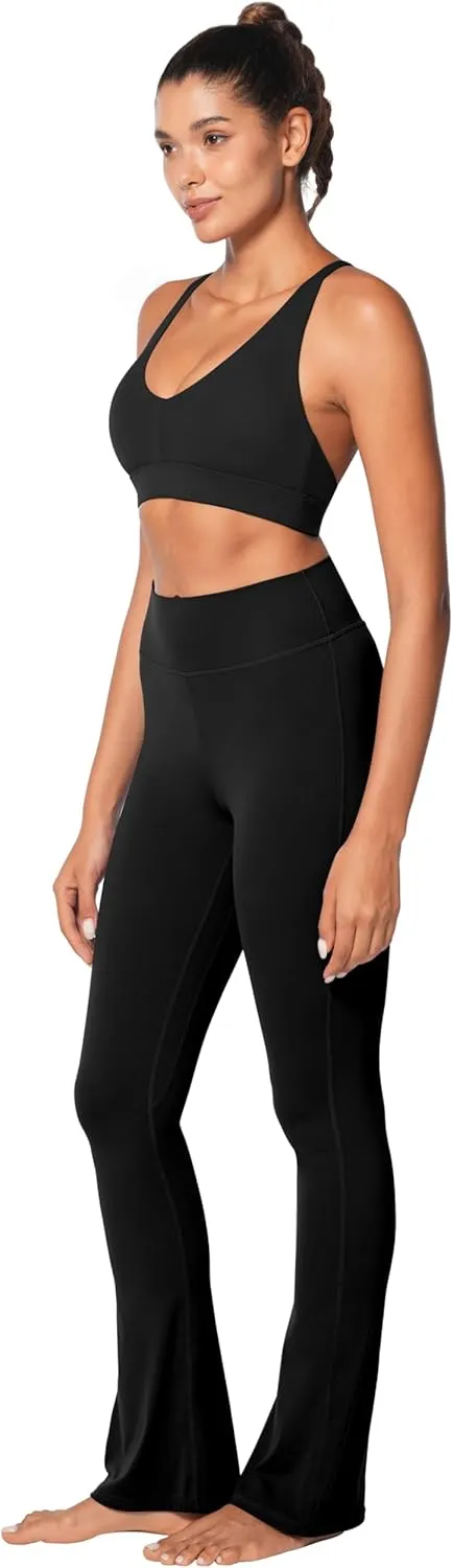 Sunzel V Neck Strappy Sports Bras for Women Criss Cross Back Halter Yoga Bra Removable Cups Padded Workout Running Gym Tops