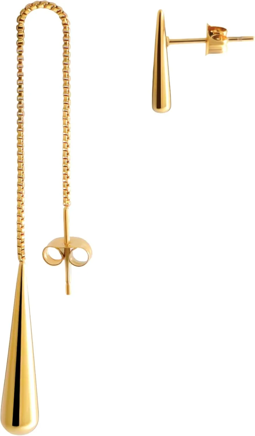 Teardrop Threader Long Dangle Earrings for Women, 18K Gold Plated Stainless Steel Dainty Earrings Chain Stud Tragus Piercing Hypoallergenic Earrings Trendy
